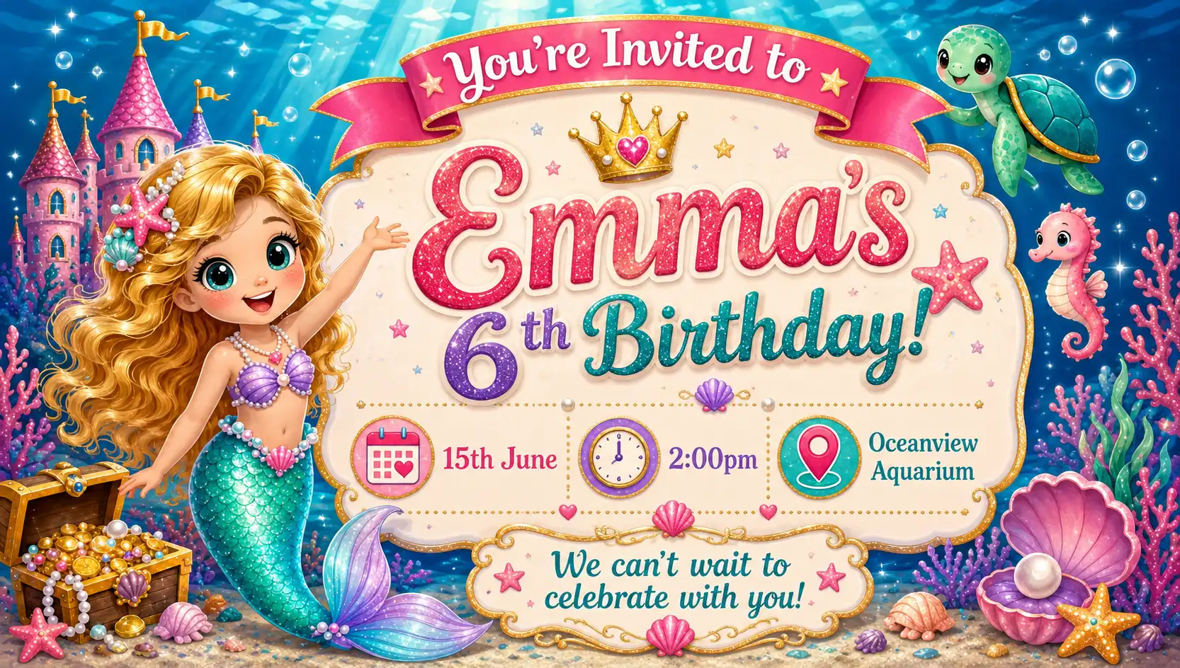Mermaid theme invitation