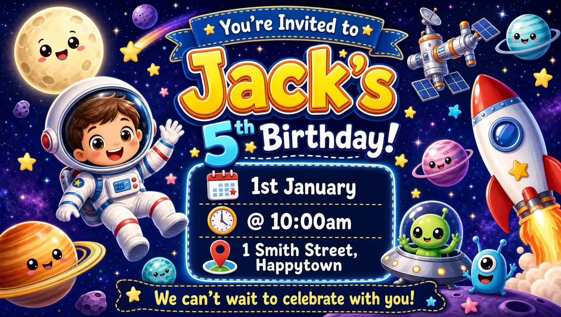 Outer Space theme invitation