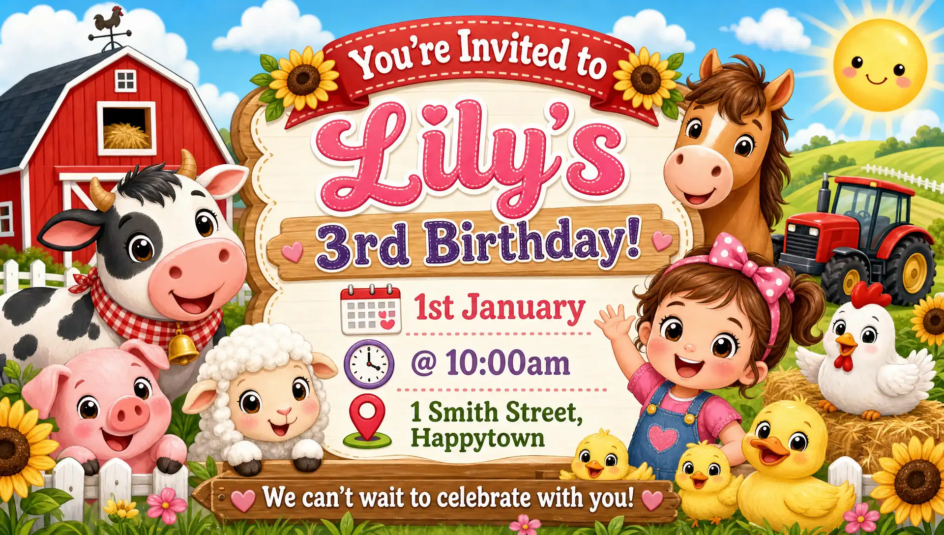 Farm Animals theme invitation