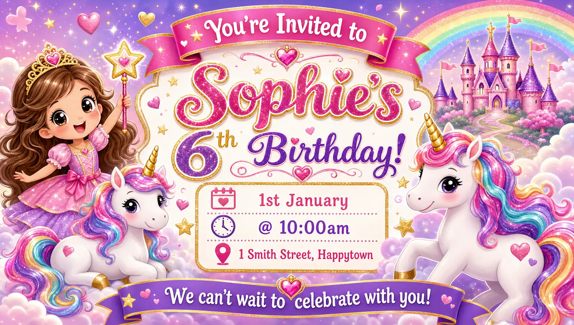 Unicorns theme invitation